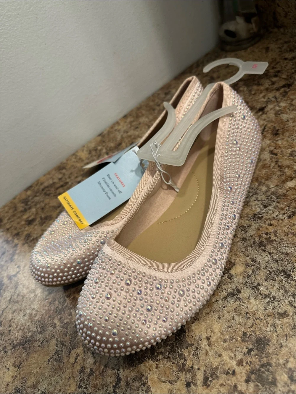 Cat & Jack Pink Crystal-Embellished Ballet Flats